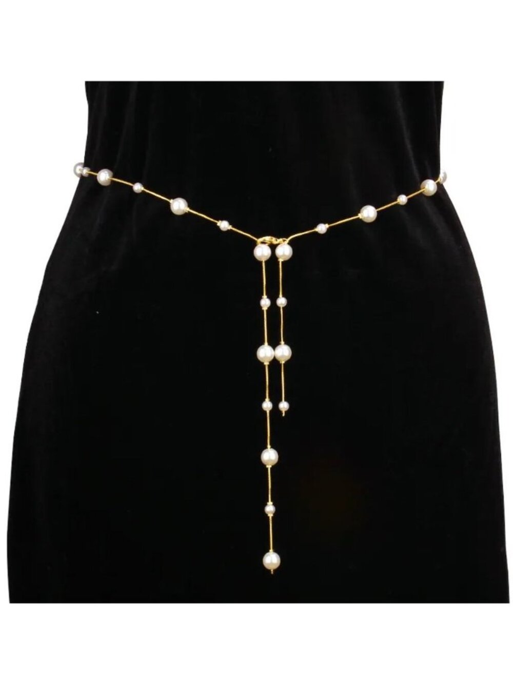 Gold Pearl Chain Waist Belt With Adjustable Design